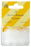 Boutons Pression Plastique Blanc 13 mm Bohin, 15 units