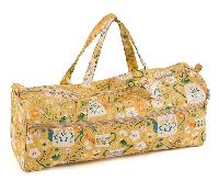 Sac  ouvrage tricot jaune & fleurs blanches 