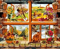 4 Saisons à la Fenêtre, canevas Mimo Verdé, 150 X 177 cm