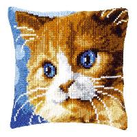 Chat brun, kit coussin canevas Vervaco