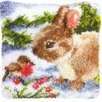 Lapin & Rouge Gorge, kit coussin point noué Vervaco