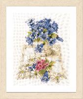 Fleurs bleues, kit broderie sur toile étamine Lanarte