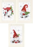 Gnomes de Noël, lot de 3 cartes à broder Vervaco