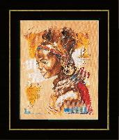 Femme Africaine, kit point de croix compté sur toile étamine imprimée, Lanarte Re