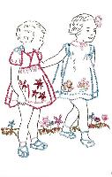 Les deux petites filles au jardin, kit en points variés Martine Léonard