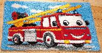 Camion de Pompier, kit tapis point noué Vervaco