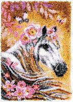 Cheval avec des Fleurs, kit tapis point noué Vervaco