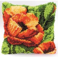 Une fleur orange, kit coussin point noué Vervaco