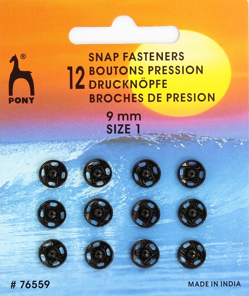 8 boutons pression noirs à coudre 11mm